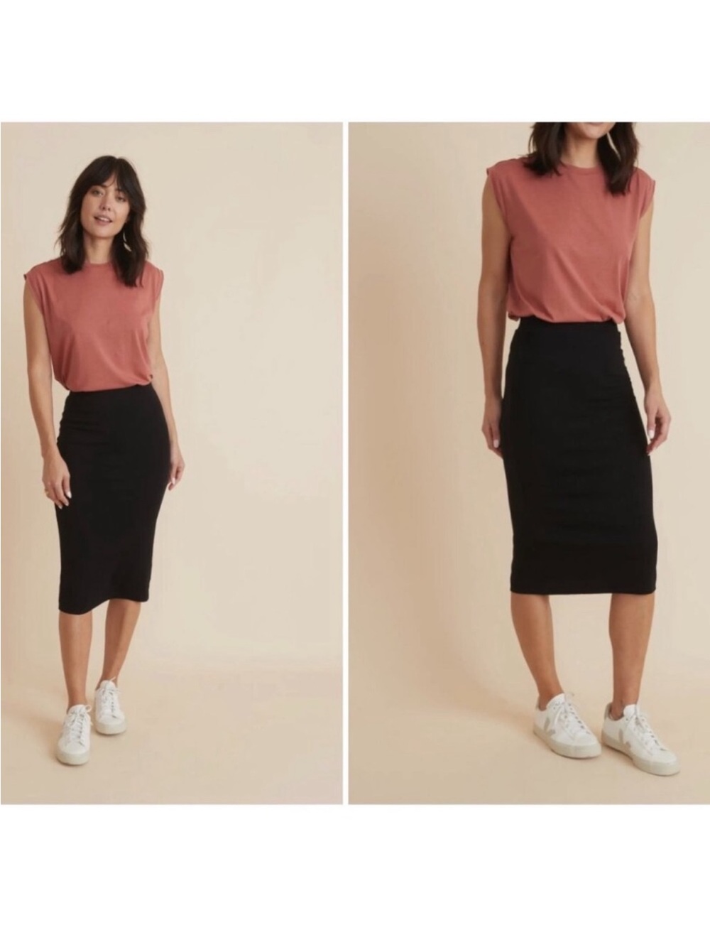 Marine Layer Black Midi Pencil Skirt with Side Slit
